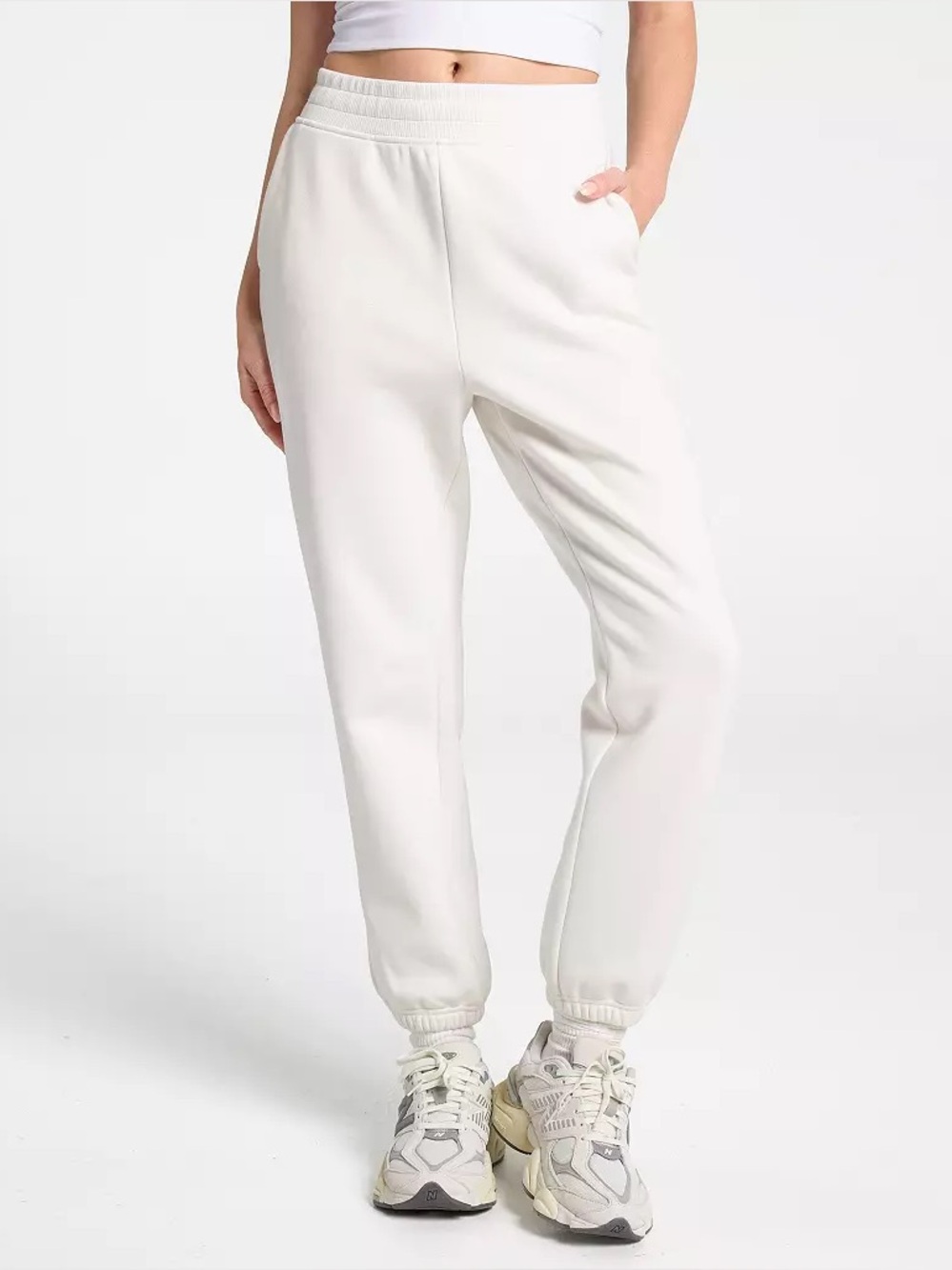 CALIA Soft Scuba Fleece Cinch Jogger Ivory M NWT